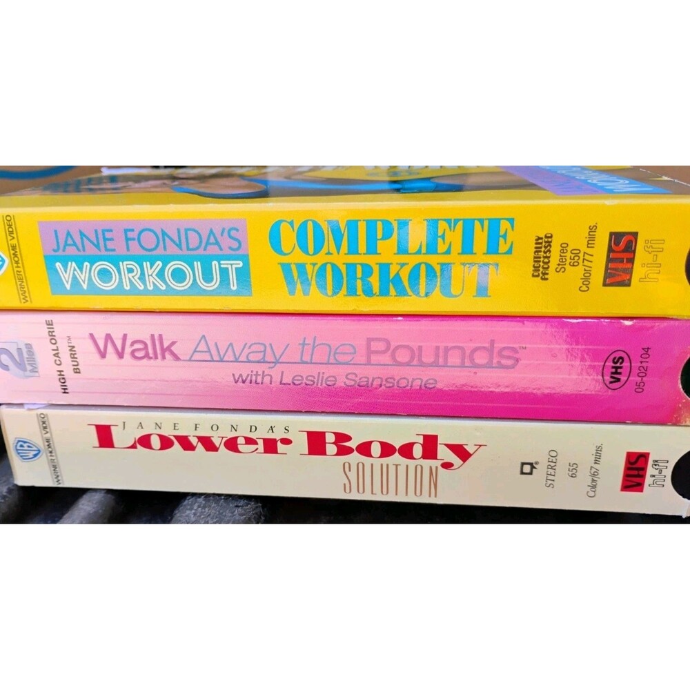 Lot of 3 Vintage Workout VHS Tapes - Jane Fonda & Leslie Sansone Untested as-is